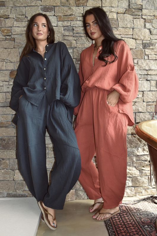Hush Pillow Cotton Nero Boyfriend Shirt Charcoal